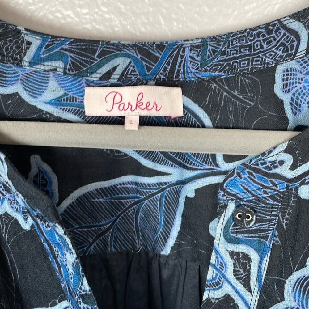 Parker Jenna Puff Sleeve cotton tiered tie waist mini dress dark floral large - Picture 6 of 9